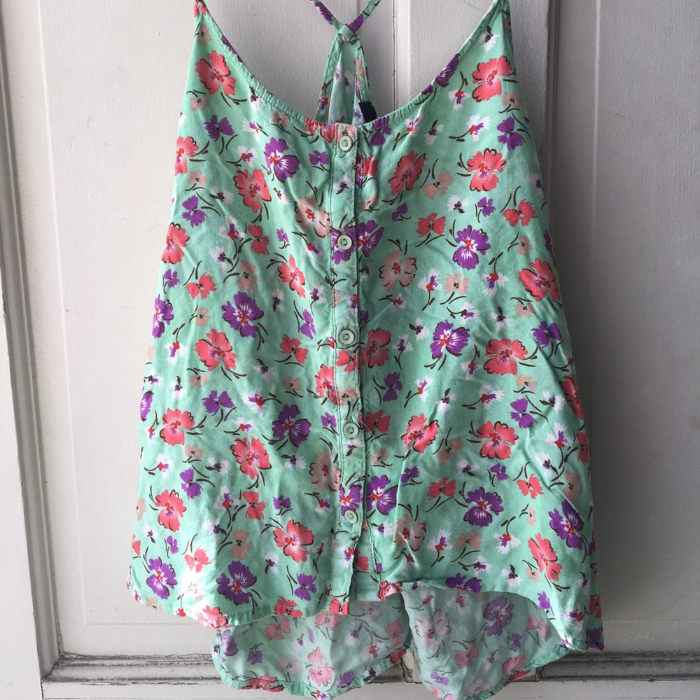 Green floral crossback blouse